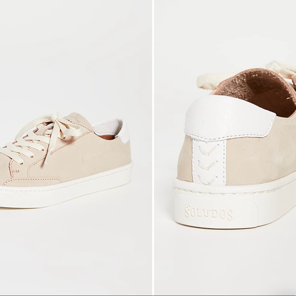 Soludos Beige and White Leather Platform Sneakers